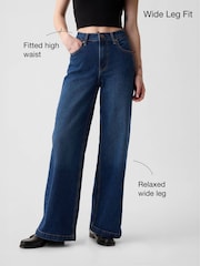 Gap Dark Wash Blue High Waisted Stride Wide-Leg Jeans - Image 5 of 10