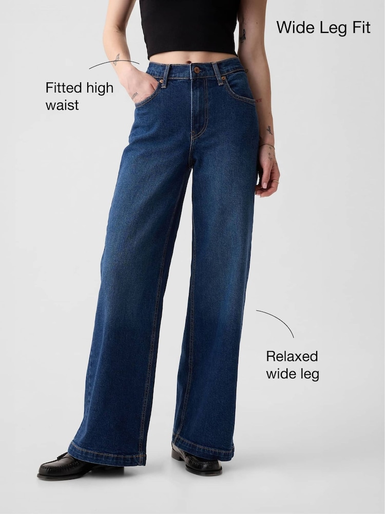 Donkerblauwe wassing - Gap jeans met hoge taille en wijde pijpen - Image 5 of 10