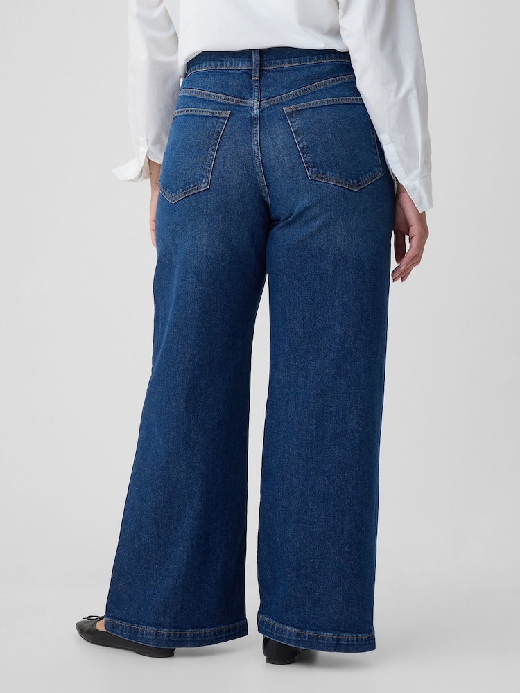 Donkerblauwe wassing - Gap jeans met hoge taille en wijde pijpen - Image 8 of 10