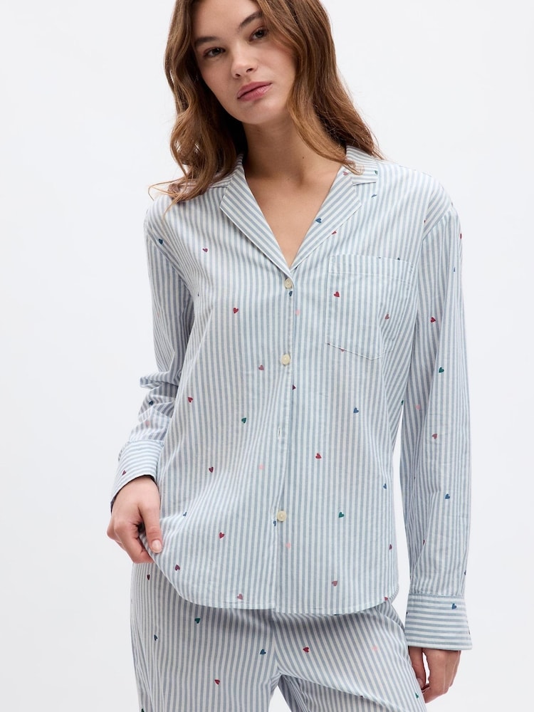 Gap Blue Stripe Relaxed Poplin Pyjama Top - Image 1 of 1 Gap Blue Stripe Relaxed Poplin Pyjama Top - Image 1 of 1