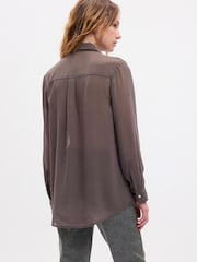 Gap Brown Beaded Sheer Boyfriend Shirt - Image 2 of 4