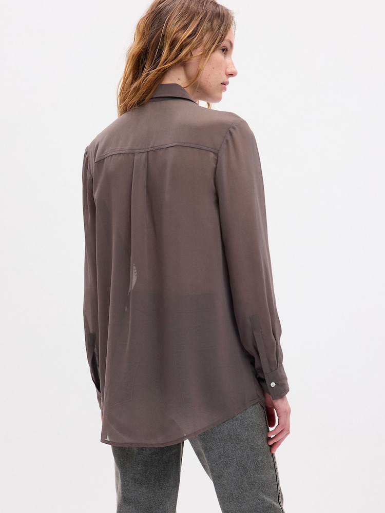Gap Brown Beaded Sheer Boyfriend Shirt - Image 2 of 4 Gap Brown Beaded Sheer Boyfriend Shirt - Image 2 of 4