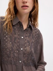 Gap Brown Beaded Sheer Boyfriend Shirt - Image 3 of 4