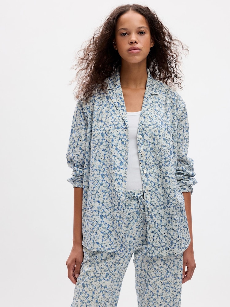 Gap Blue Ditsy Floral Poplin Pyjama Shirt - Image 1 of 4 Gap Blue Ditsy Floral Poplin Pyjama Shirt - Image 1 of 4