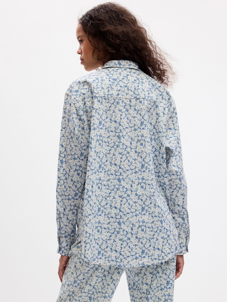 Gap Blue Ditsy Floral Poplin Pyjama Shirt - Image 2 of 4 Gap Blue Ditsy Floral Poplin Pyjama Shirt - Image 2 of 4
