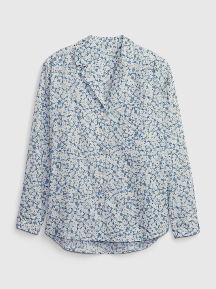 Gap Blue Ditsy Floral Poplin Pyjama Shirt - Image 4 of 4 Gap Blue Ditsy Floral Poplin Pyjama Shirt - Image 4 of 4