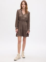 Gap Brown Split Neck Tiered Long Sleeve Mini Dress - Image 1 of 2