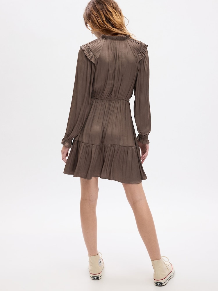 Gap Brown Split Neck Tiered Long Sleeve Mini Dress - Image 2 of 2