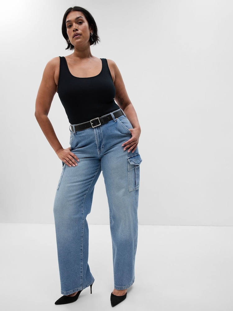 Gap Light Indigo Blue Mid Rise 90s Loose Cargo Jeans - Image 1 of 7
