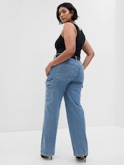 Gap Light Indigo Blue Mid Rise 90s Loose Cargo Jeans - Image 2 of 7