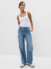 Gap Light Indigo Blue Mid Rise 90s Loose Cargo Jeans - Image 3 of 7
