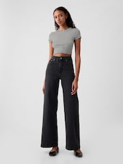 Gap Black High Waisted Stride Wide-Leg Jeans - Image 1 of 11
