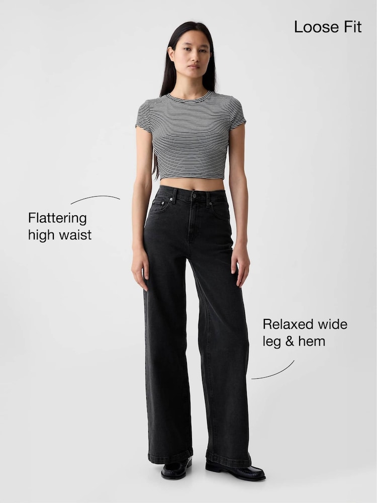 Gap Black High Waisted Stride Wide-Leg Jeans - Image 2 of 11