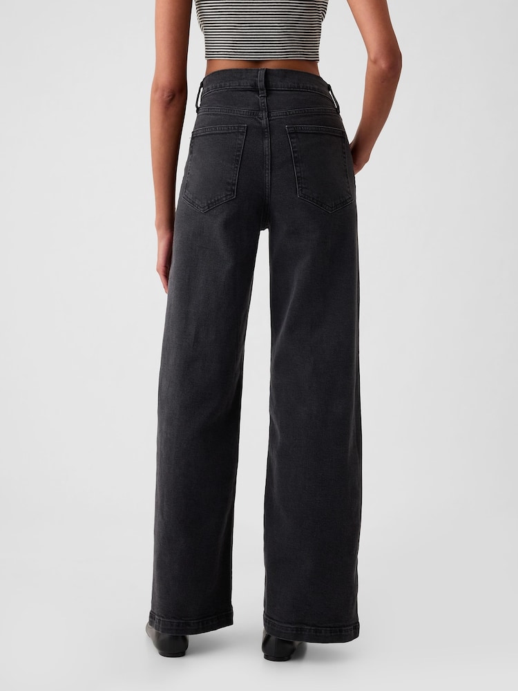 Zwart - Gap jeans met hoge taille en wijde pijpen - Image 5 of 11