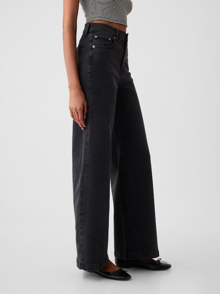 Zwart - Gap jeans met hoge taille en wijde pijpen - Image 6 of 11