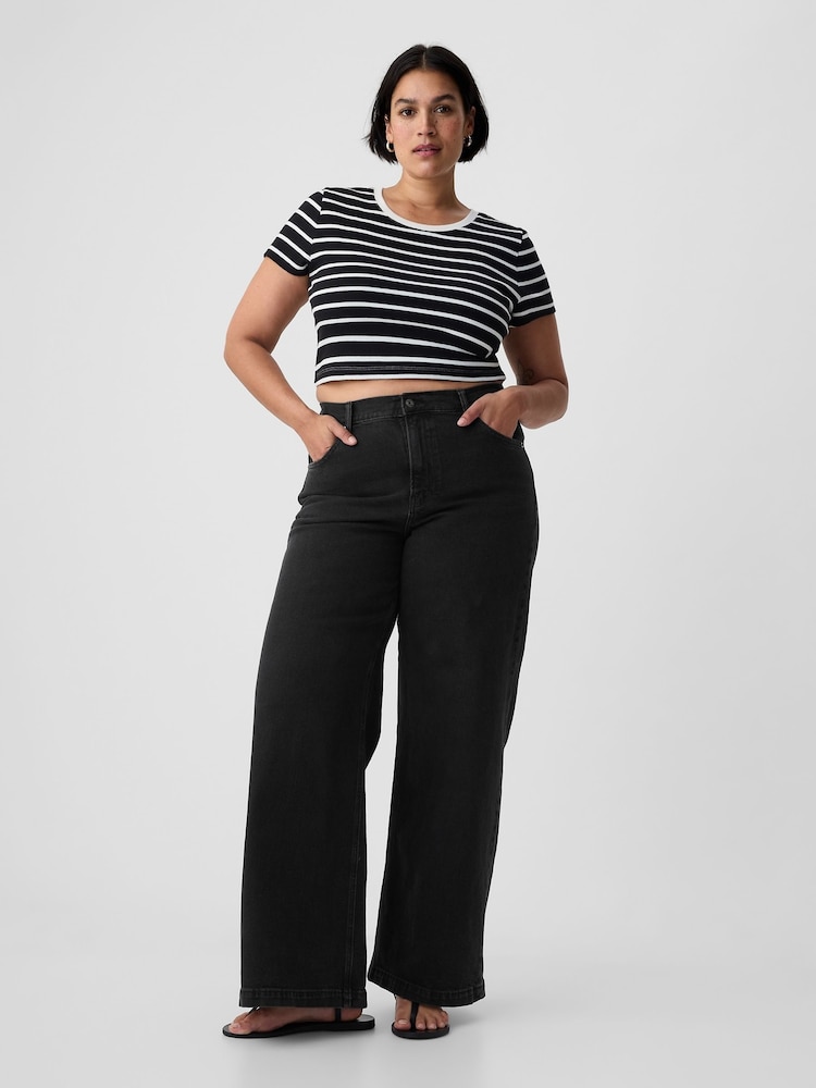 Zwart - Gap jeans met hoge taille en wijde pijpen - Image 7 of 11