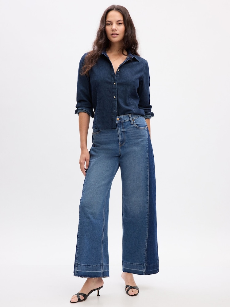Gap Blue Two Tone High Waist Wide Leg Jeans - Image 1 of 1