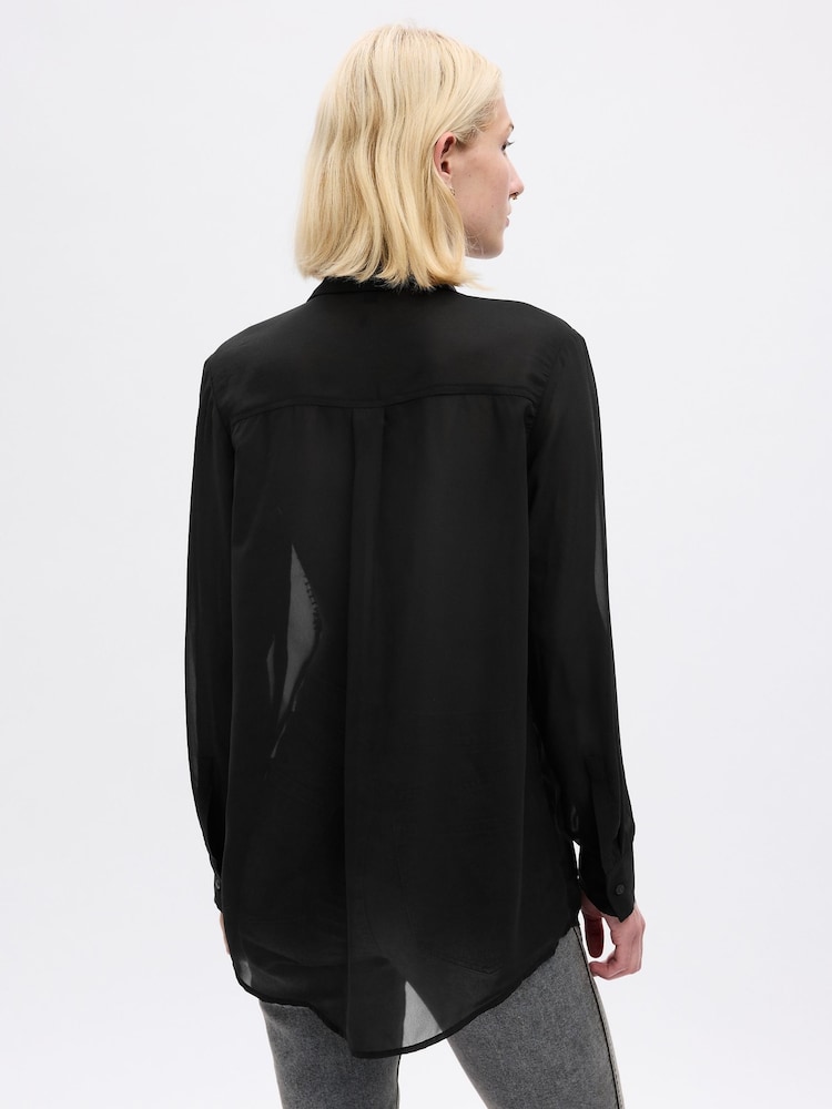 Gap Black Beaded Sheer Boyfriend Shirt - Image 2 of 2
