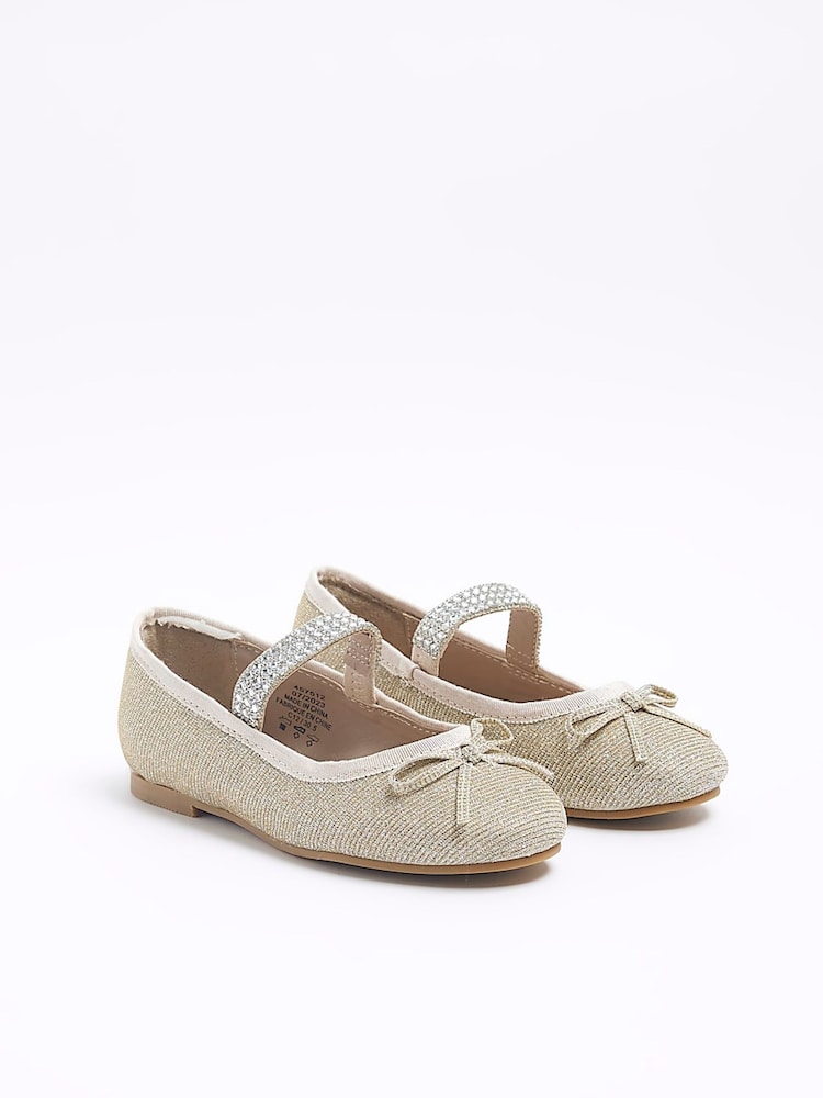 River Island Gold Diamonte Strap Girls Pumps - Image 2 of 5