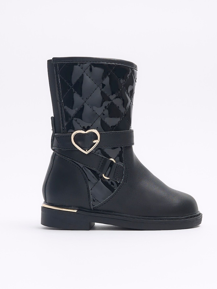 River Island Black Girls Heart Buckle Knee High Boots - Image 1 of 5 River Island Black Girls Heart Buckle Knee High Boots - Image 1 of 5