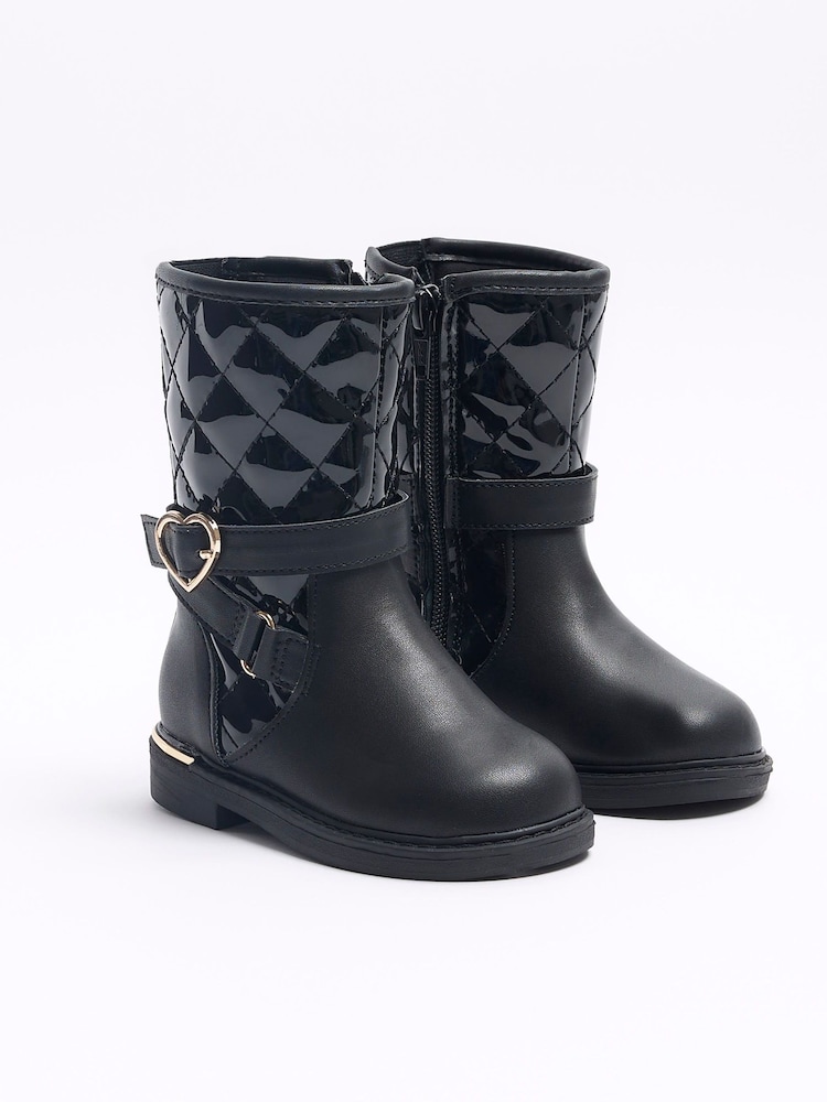 River Island Black Girls Heart Buckle Knee High Boots - Image 2 of 5 River Island Black Girls Heart Buckle Knee High Boots - Image 2 of 5