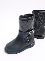 River Island Black Girls Heart Buckle Knee High Boots - Image 5 of 5