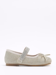 River Island Gold Girls Velvet Diamonte Strap Pumps - Image 1 of 4