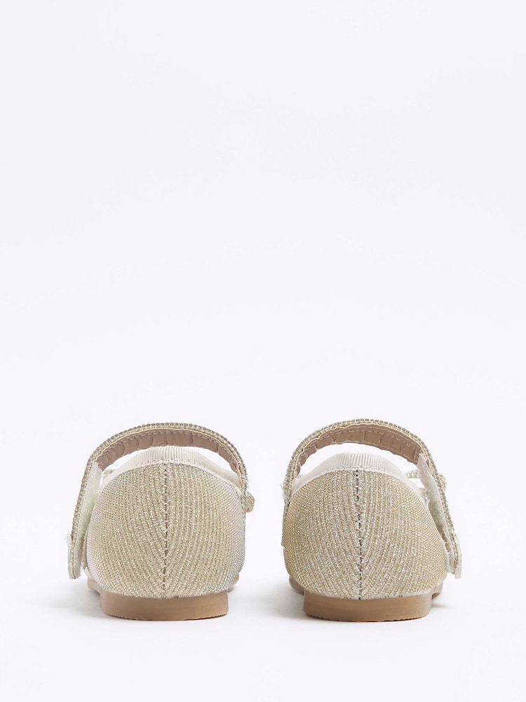 River Island Gold Girls Velvet Diamonte Strap Pumps - Image 2 of 4