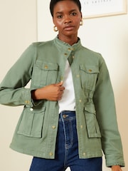 Love & Roses Khaki Green Utility Front Pocket Button Through Jacket - Image 1 of 1