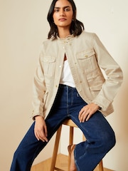 Love & Roses Stone Cream Utility Front Pocket Button Through Jacket - Image 1 of 1