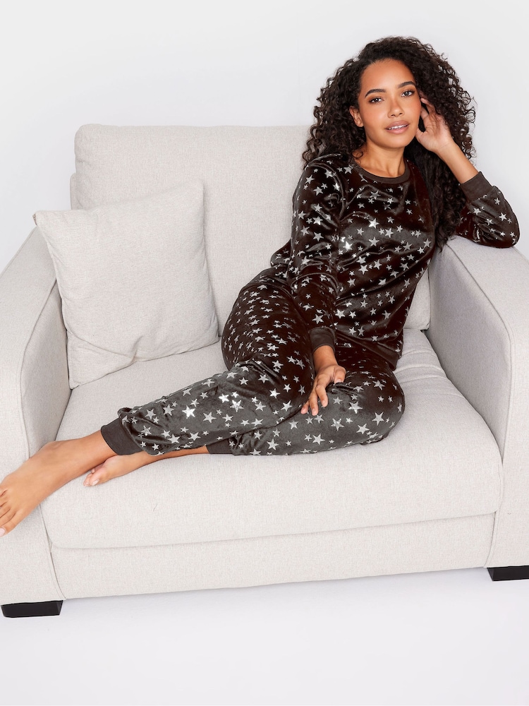 M&Co Black Foil Minky Fleece Pyjamas Set - Image 1 of 4