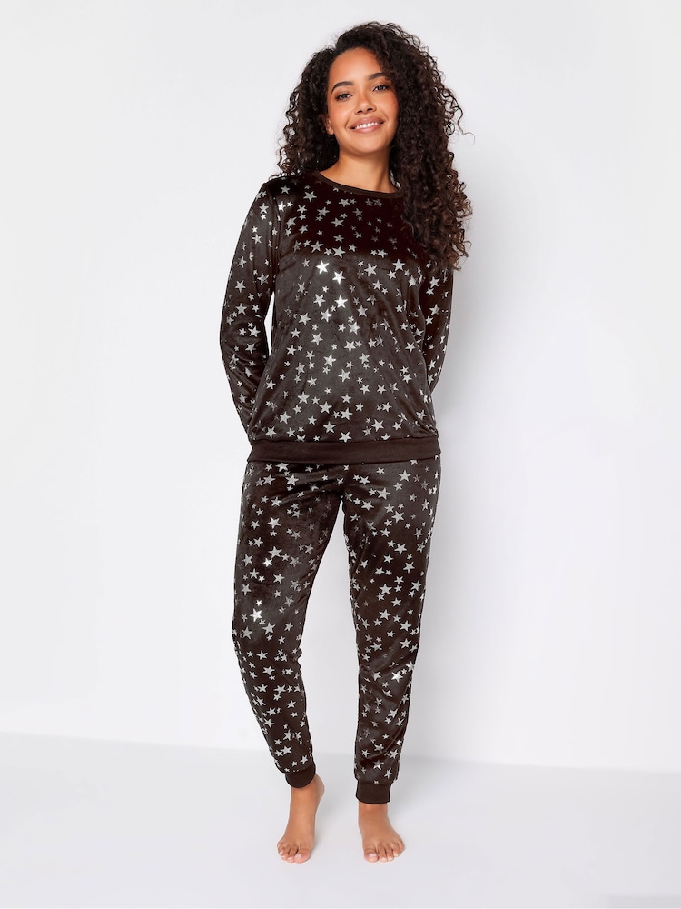M&Co Black Foil Minky Fleece Pyjamas Set - Image 2 of 4