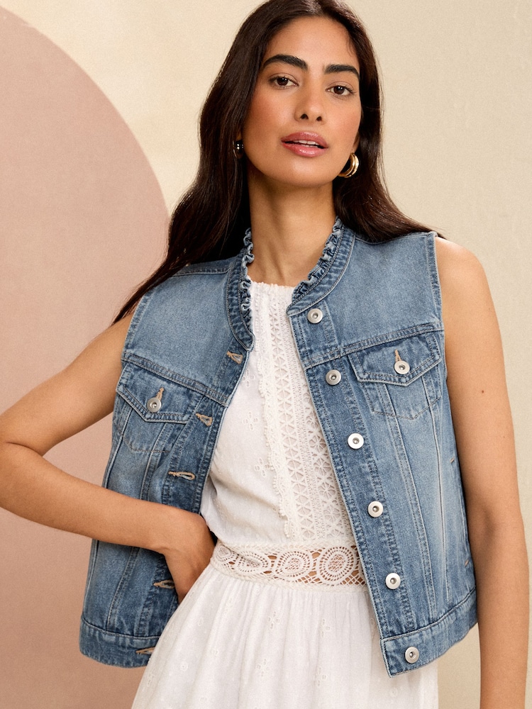 Love & Roses Authentic Navy Blue Denim Gilet Jacket - Image 1 of 4