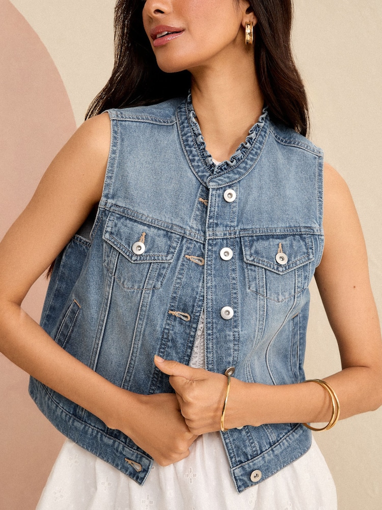Love & Roses Authentic Navy Blue Denim Gilet Jacket - Image 2 of 4