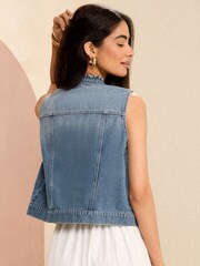 Love & Roses Authentic Navy Blue Denim Gilet Jacket - Image 3 of 4