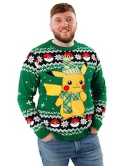 Character Green Mens Pokemon Christmas Jumper - Image 1 of 4