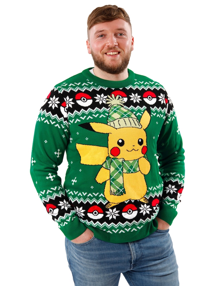 Character Green Mens Pokemon Christmas Jumper - Image 1 of 4