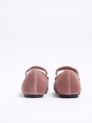 River Island Pink Chrome Girls Velvet Diamonte Strap Pumps - Image 2 of 4