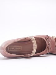 River Island Pink Chrome Girls Velvet Diamonte Strap Pumps - Image 4 of 4