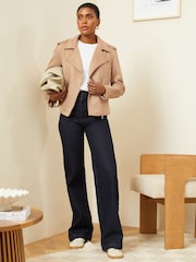 Love & Roses Brown Petite Suedette Quilted Biker Jacket - Image 4 of 4