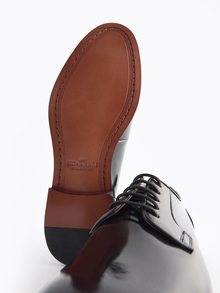 Black Standard Fit Signature Leather Sole Derby Shoes - Image 7 of 7