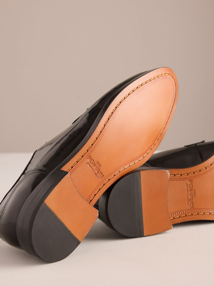 Black Standard Fit Signature Leather Sole Derby Shoes - Image 8 of 8