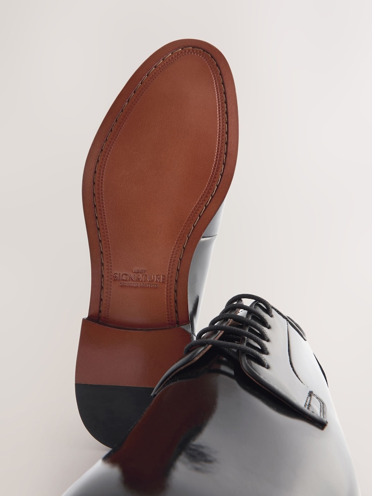 Black Standard Fit Signature Leather Sole Derby Shoes - Image 9 of 9