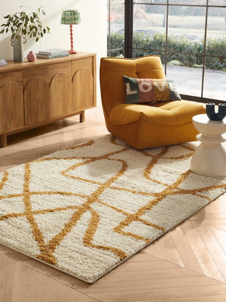 Cream/Ochre Yellow Premium Cosy Shaggy Rug - Image 1 of 5