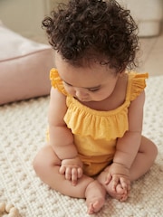 Yellow Textured Strappy Baby Romper - Image 2 of 11