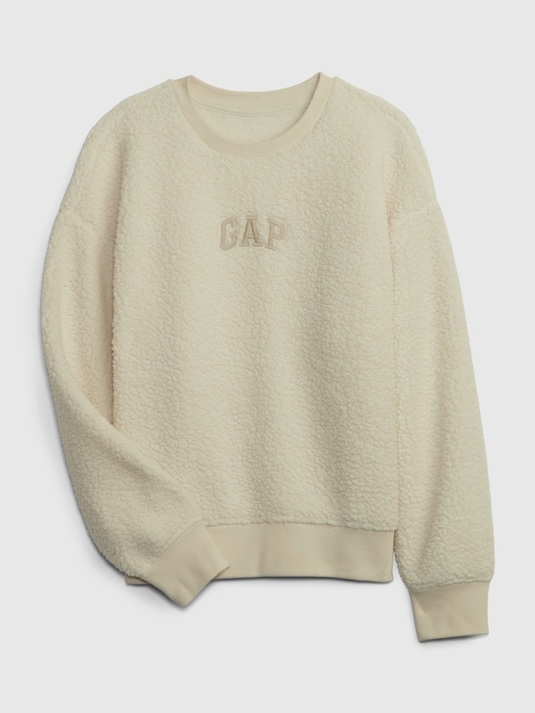 Gap Beige Sherpa Logo Long Sleeve Crew Neck Sweatshirt - Image 1 of 3 Gap Beige Sherpa Logo Long Sleeve Crew Neck Sweatshirt - Image 1 of 3