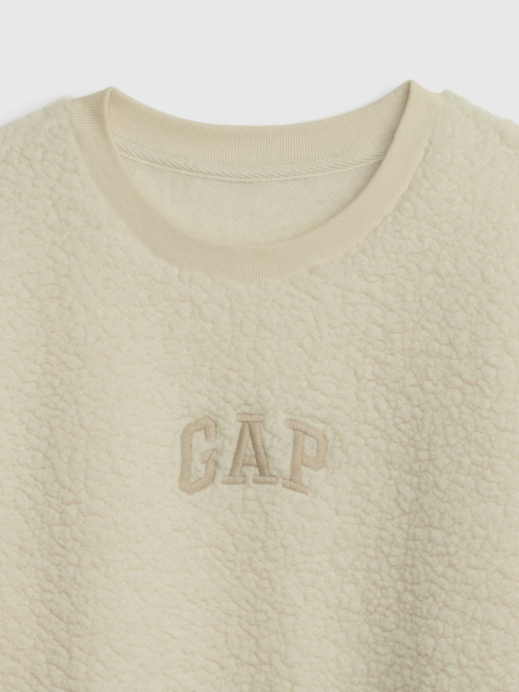 Gap Beige Sherpa Logo Long Sleeve Crew Neck Sweatshirt - Image 3 of 3