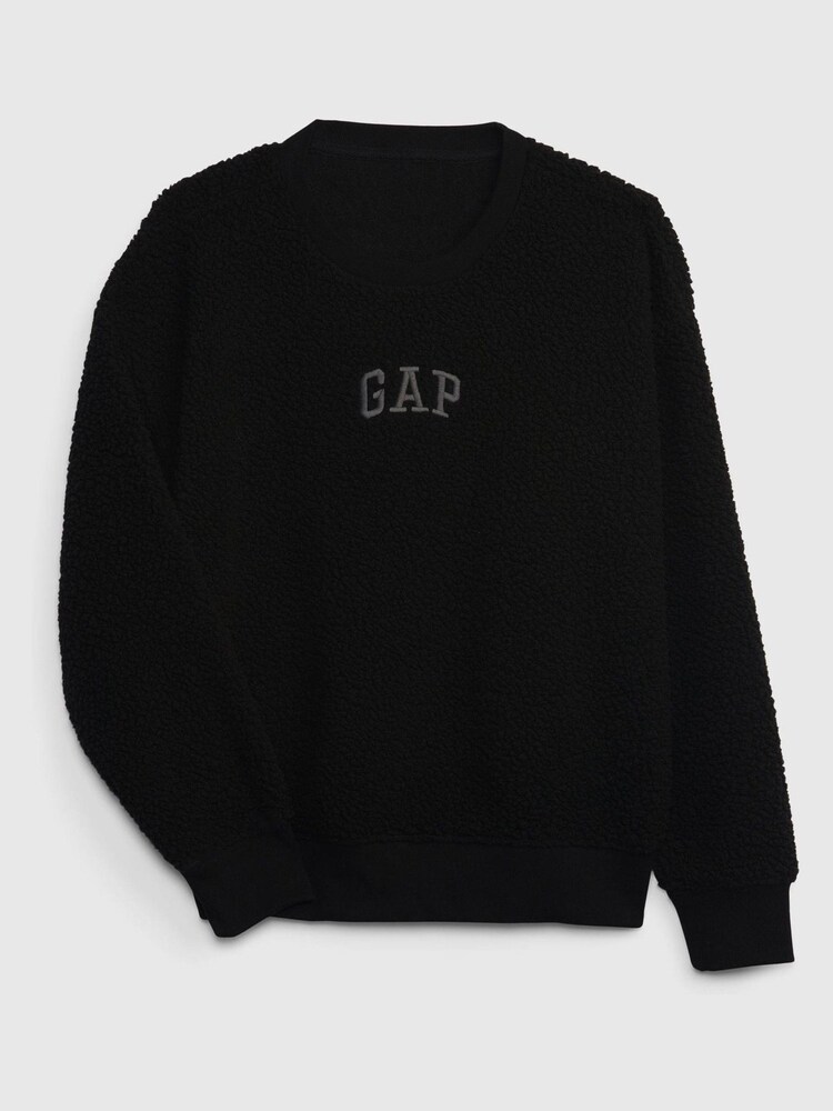 Gap Black Sherpa Logo Long Sleeve Crew Neck Sweatshirt - Image 1 of 1