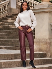 Sosandar Red Leather Straight Leg Trousers - Image 4 of 5