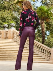 Sosandar Burgundy Red Coated Kick Flare Jeans With Gold Detail - Image 5 of 5